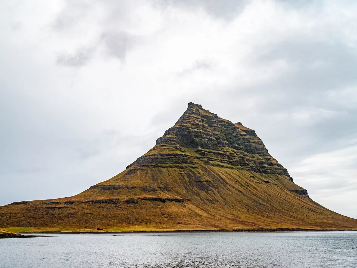 Kirkjufell mountain seen from across the water on the Snaefellsnes Peninsula